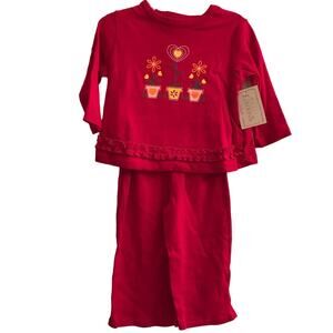 Basic Editions Red Flower Pot 2 piece Set Infant Girls 18 months